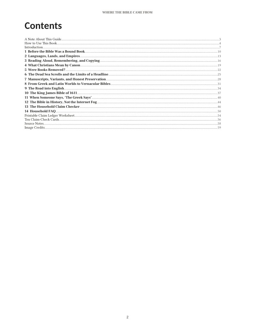 The guide's contents page listing its chapters